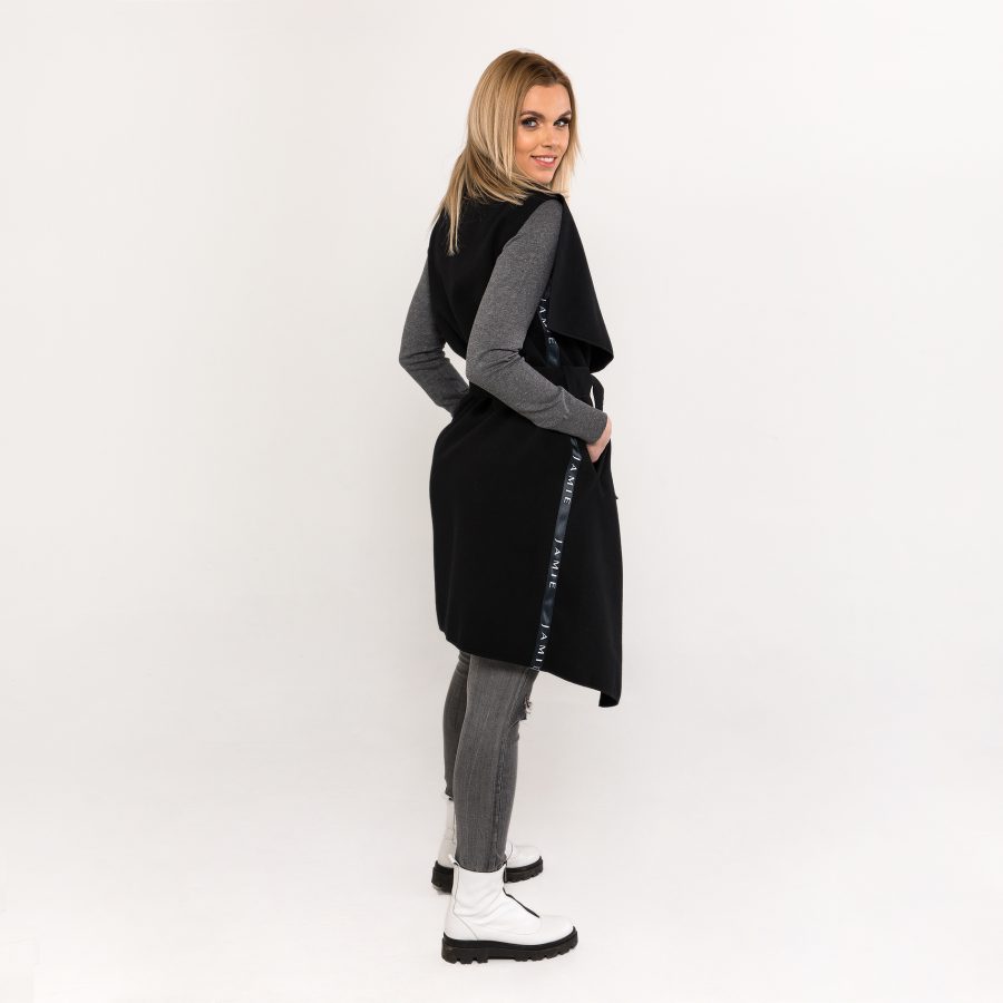 Jamie Collection černá kabátová vesta se stuhou - Image 3
