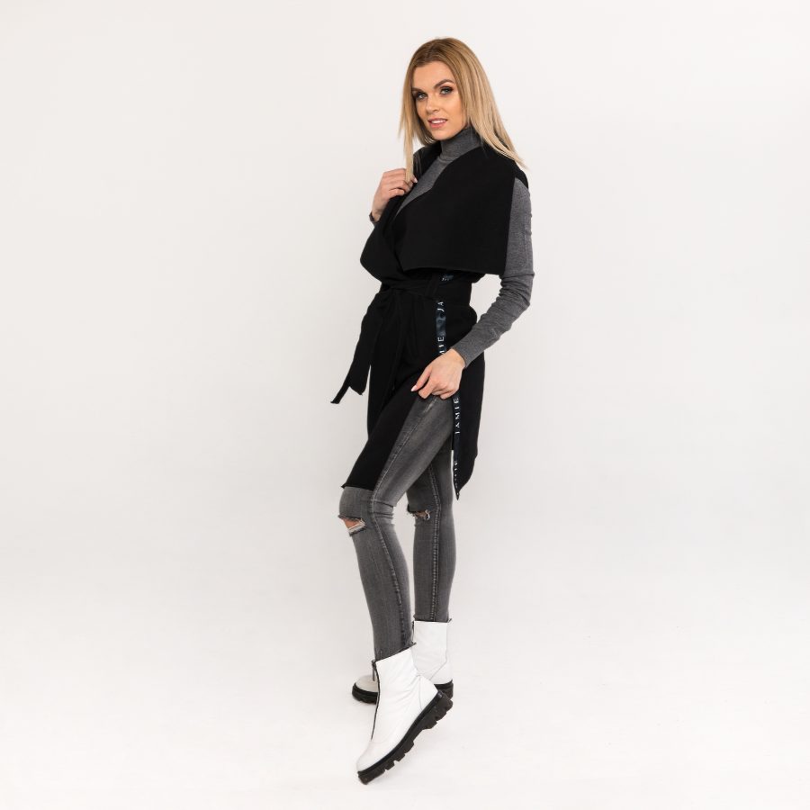 Jamie Collection černá kabátová vesta se stuhou - Image 4